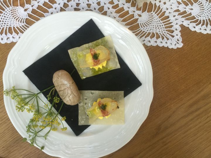 CROSTOLO SALATO, CREMA DI FORMAGGIO E ZAFFERANO, GUANCIALE AROMATICO ALLE ERBE