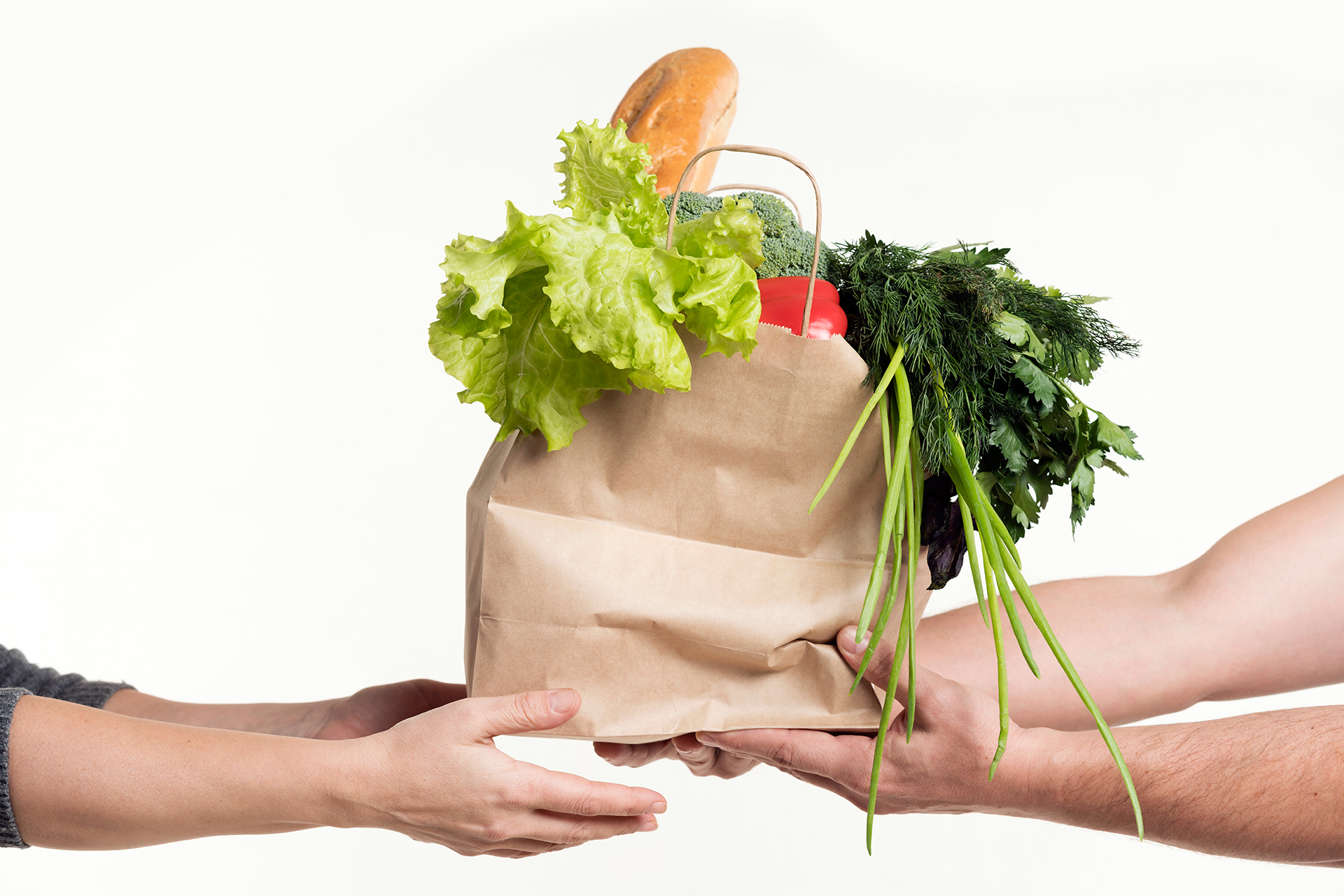 Рука держит сумку. Hands holding grocery Bag. Пара держит продукт в руках. Рука держит продуктовую корзину.
